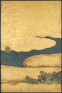 Ein Spiel von Go, aus den Vier Errungenschaften, Anfang des 17. Jahrhunderts (Schiebebildschirm; Tinte, Farbe und Gold auf Papier) von Takanobu Kano