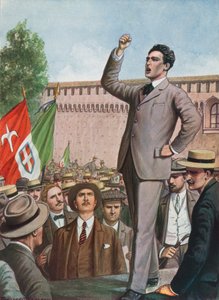 Filippo Corridoni spricht zur Menge in Mailand und fordert die Intervention Italiens im Krieg von Tancredi Scarpelli