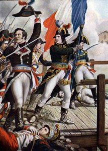 Erster Italienfeldzug: Napoleon Bonaparte in der Schlacht an der Brücke von Arcole, November 1796 von Tancredi Scarpelli