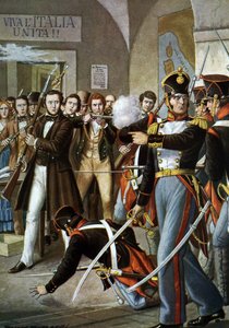 Aufstandsbewegungen von 1830: Die Verhaftung von Ciro Menotti, italienischer Patriot und Mitglied der Carbonari-Bewegung in Modena, 1830 von Tancredi Scarpelli