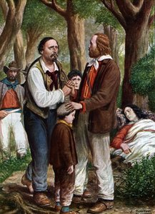 Risorgimento: Giuseppe Garibaldi italienischer Patriot (1807-1882) verabschiedet Angelo Brunetti genannt Ciceruacchio beim Tod von Anita, August 1849 (Illustration) von Tancredi Scarpelli