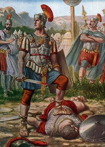Römische Antike: Konsul Titus Manlius Imperiosus Torquatus besiegt einen Gallier, 361 v. Chr.