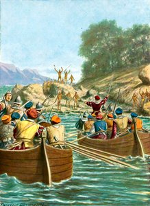 Die Expedition von Vincente Yanez Pinzon, die der Feindseligkeit der Eingeborenen der Neuen Welt gegenübersteht von Tancredi Scarpelli