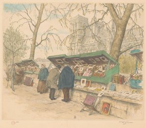 Bücherstände am Quai de Montebello, die Notre-Dame im Hintergrund