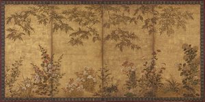 Mimosenbaum, Mohnblumen und andere Sommerblumen, Edo-Periode, 1630-1670 von Tawaraya Sosetsu