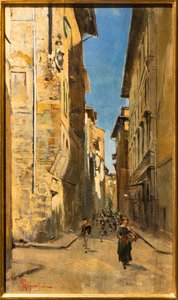 Teilansicht einer Straße im historischen Zentrum von Florenz (um 1880)