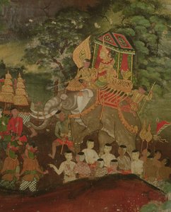 König Sanjaya auf einem Elefanten, Wat Suwannaram, Dhonburi, 1831