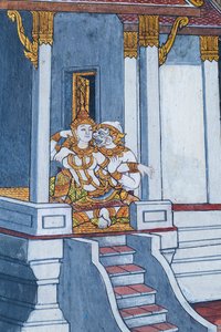 Wandgemälde mit Szenen aus dem Ramayana im Wat Phra Kaeo, dem Königlichen Großen Palast, Bangkok, Thailand von Thai School