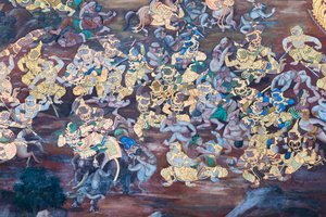 Wandgemälde mit Szenen aus dem Ramayana im Wat Phra Kaeo, dem Königlichen Großen Palast, Bangkok, Thailand von Thai School