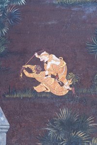 Wandgemälde mit Szenen aus dem Ramayana im Wat Phra Kaeo, dem Königspalast, Bangkok, Thailand von Thai School