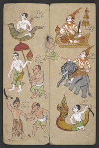 Tiere aus dem Tierkreis, aus Phrommachat (Pergament) von Thai School