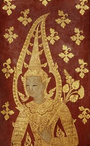 Rattanakosin-Stil Türpaneel mit Bild einer Gottheit, ca. 1860 von Thai School