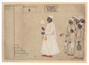 Pandit Hari Saran nähert sich einem Palast, ca. 1755-60 von The Family of Nainsukh