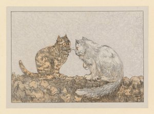 Zwei Katzen auf einer Mauer von Theo van Hoytema