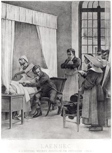 Rene Theophile Hyacinthe Laennec hört die Brust eines Mannes mit Tuberkulose ab, 1816 von Theobald Chartran