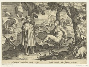 Amerigo Vespucci betritt Amerika (Neue Erfindungen und Entdeckungen) von Theodoor Galle
