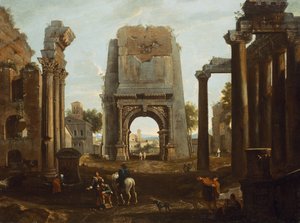 Ein Capriccio römischer Ruinen mit dem Titusbogen und Figuren