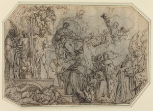 Die Dreifaltigkeit und die Jungfrau erscheinen Geistlichen von Theodor Boeyermans