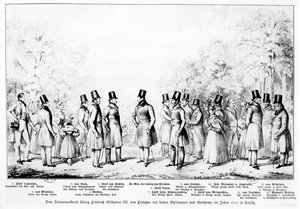 König Friedrich Wilhelm III. von Preußen trifft sich mit Diplomaten, Soldaten und Gelehrten im Kurort Teplitz im Jahr 1833, 1833