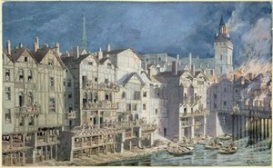 Feuer am Pont aux Meuniers im Jahr 1621 von Theodor Josef Hubert Hoffbauer