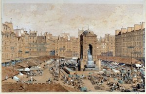 Ansicht des Marche und des Brunnens der Unschuldigen in Paris im 19. Jahrhundert von Theodor Josef Hubert Hoffbauer