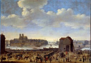 Ansicht des Quai und der Pont de la Tournelle, Île de la Cité und Île Saint-Louis in Paris um 1646 von Theodor Matham