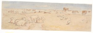 Schafe und Gänse auf Saltholm (Entwurf für Dekoration einer Punschschale) von Theodor Philipsen