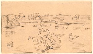 Vandhul mit Gänsen und Kühen von Theodor Philipsen
