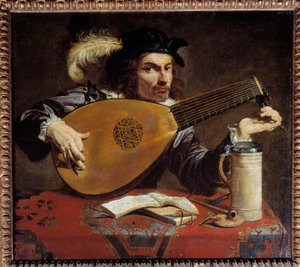 Mann, der seine Laute stimmt von Theodor Rombouts