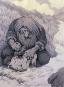Der Troll wäscht sein Kind von Theodor Kittelsen