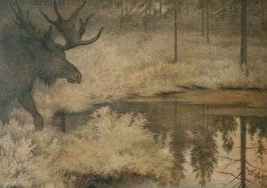 Der Elch kommt, um seinen Durst zu stillen von Theodor Kittelsen