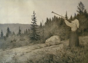 Oben unter dem Berg klingt ein Holzblasinstrument von Theodor Kittelsen