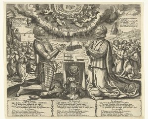 Wilhelm von Oranien und Charlotte von Bourbon kniend in der Landschaft von Theodor de Bry (attributed to)