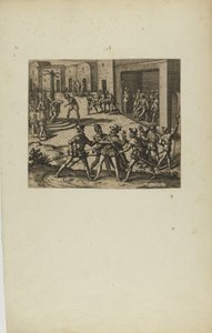 (Jacobus Almagrus a Ferdinando Pizarro Invincula Coniicitur in Carcere....) (aus dem Buch, Americae, Teil sechs) von Theodor de Bry