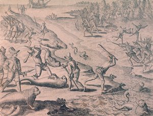 Abschlachten von Seelöwen durch Entdecker von Theodor de Bry