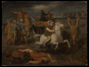 Szene aus den Gallischen Kriegen: Der Gallier Littavicus, der die römische Sache verrät, flieht nach Gergovie, um Vercingetorix zu unterstützen von Théodore Chassériau