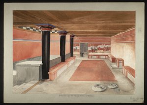 Gemälde des neu gestalteten Thronsaals des Palastes von Knossos (Evans Fresko Zeichnung B/4 a) von Theodore Fyfe