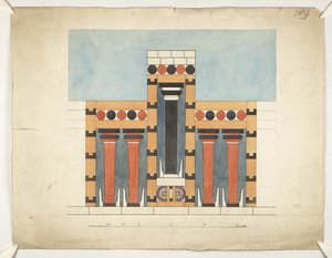 Neugestaltung des zentralen dreiteiligen Schreins im zentralen Hof des Palastes von Knossos (Evans Architectural Plans WW/15) von Theodore Fyfe