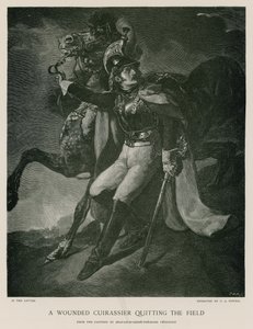 Ein verwundeter Kürassier verlässt das Feld von Theodore Gericault