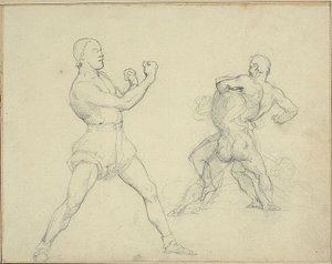 Boxer nach rechts und zwei Männer im Ringkampf von Theodore Gericault