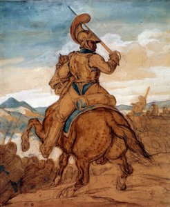 Karabinier oder Kürassier zu Pferd. Aquarell, Gouache, Lavierung von Théodore Géricault (1791-1824) 19. Jahrhundert. Paris, Musée du Louvre von Theodore Gericault