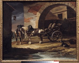 Wagen beladen mit Weinfässern oder der Haquet von Theodore Gericault