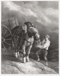 Junge gibt einem abgespannten Pferd Hafer von Theodore Gericault