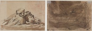 Mann, der ein Pferd im Wasser hält, nach Poussins "Sintflut" (recto); Kompositionsstudie? (möglicherweise für "Poussins Sintflut") (verso) von Theodore Gericault