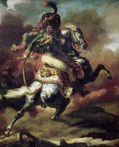 Offizier der Husaren im Angriff auf dem Pferd