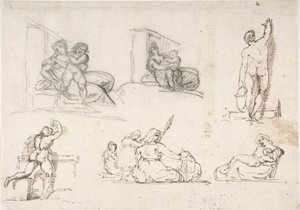 Sechs Figurenstudien, darunter vier für "Die arme italienische Familie" von Theodore Gericault