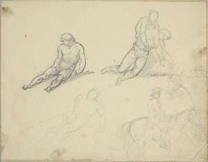 Skizzen: Liegender Akt, Mann stützt den Körper von Theodore Gericault