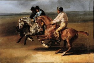 Start des Pferderennens mit Reitern von Theodore Gericault