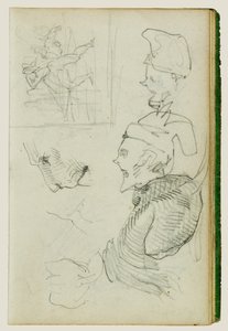 Studien von Löwen, Kompositionsgruppenfigurstudie, zwei Karikaturkopfstudien von Theodore Gericault