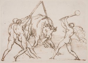 Drei Männer, die einen Stier verspotten von Theodore Gericault